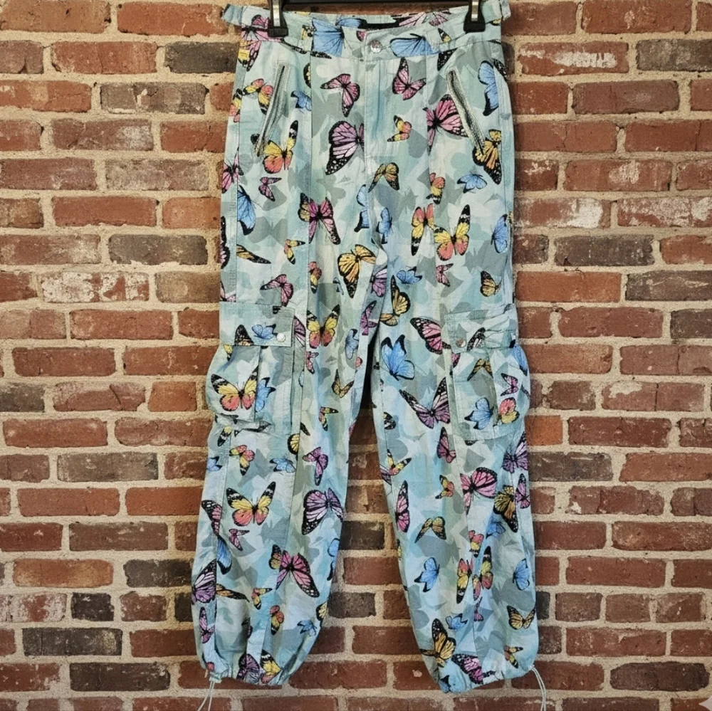 Delia’s Y2K Butterfly Parachute Cargo Pants Drawstring Hem Size S - Picture 1 of 8